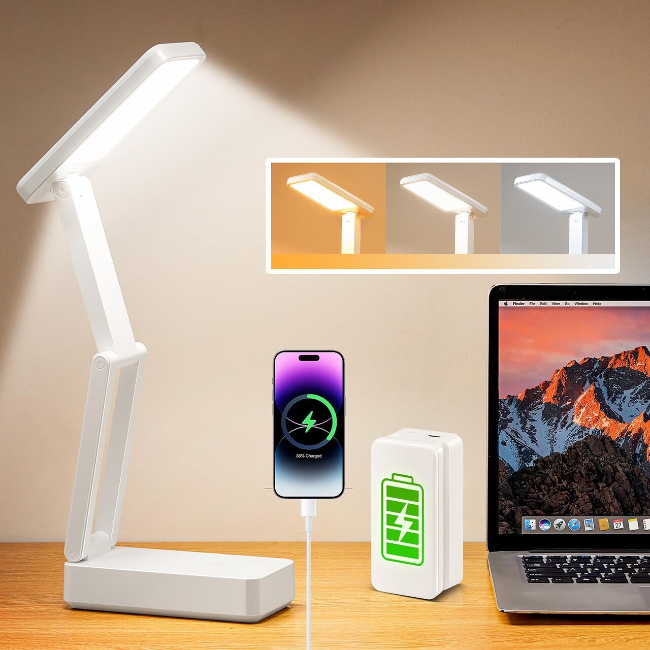 Rechargeable Lamps Cordless Lamps,6000mAh Small Battery Operated Lamp,3 Colors+Dimmable Desk Light,Small Desk Lamp with USB Charging Port+Timer,Battery Operated Lights,Wireless Lamp & Portable Light